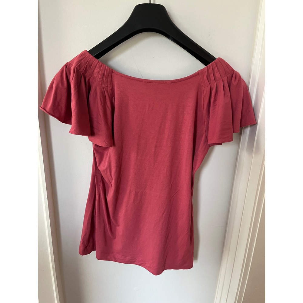 Banana Republic Rose Pink Pleated Neck Flutter Sleeve Stretch Top M/M 629902 - Picture 2 of 5